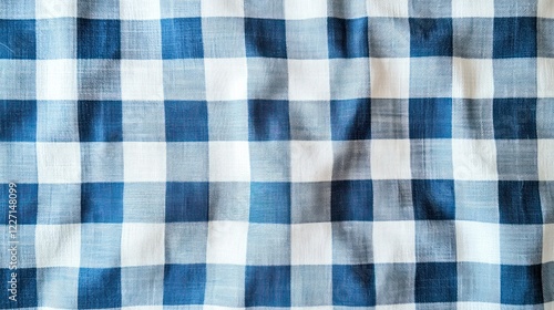 Pattern of blue and white gingham fabric spread out in natural light