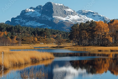 Autumn in Rondane National Park glorifies the Hogronden, Midtronden, and Digerronden mountains, offering picturesque views of Doralen and Doralseter in Norway, Europe photo