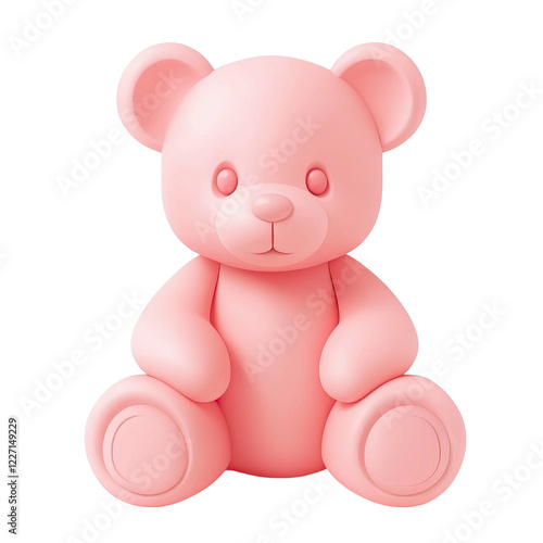 Adorable Pink 3D Rendered Teddy Bear Sitting Cute Cartoon Style Toy Childrens Plaything