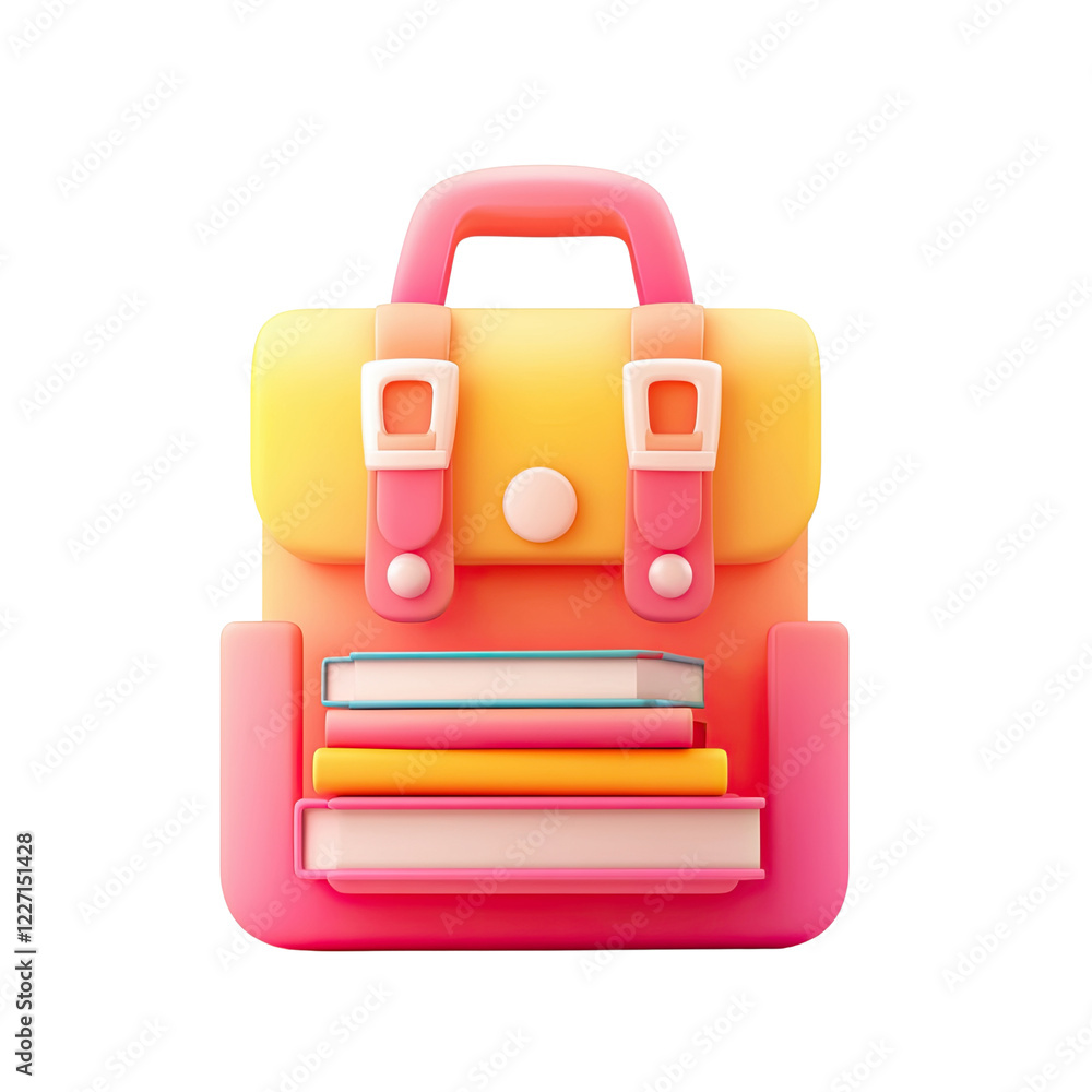 Colorful 3D Render of School Backpack with Stacked Books Back to School Supplies Colorful 3D Render of School Backpack with Stacked Books Back to School Supplies