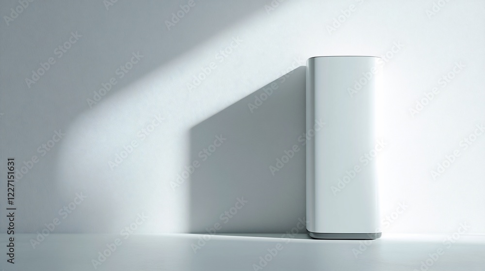 Fototapeta premium White product packaging, sunlit wall, studio, mockup