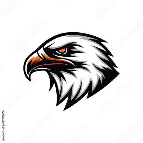 Create a stylized eagle head illustration, bold geometric shapes, strong lines, emphasizing the letter 'L' within the design.  Focus on a stoic, powerful expression.
