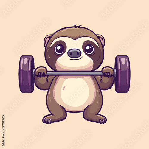 A cartoon sloth lifting a barbell Cartoon Vector Icon Illustration