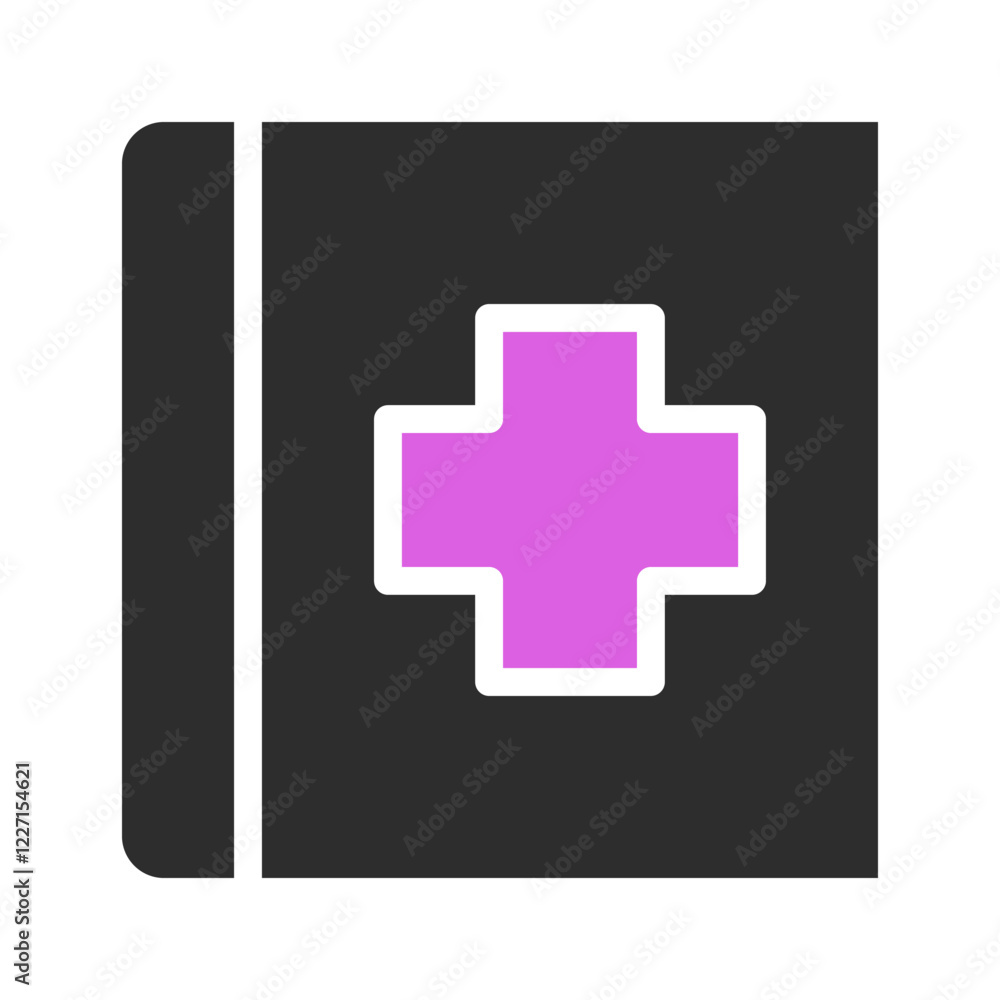 Medical book with violet cross minimal design 2D Medical book with violet cross minimal design 2D