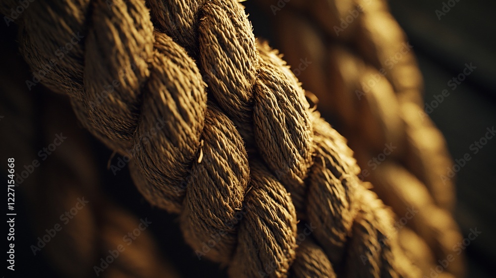 Thick rope texture, close-up, dark gym background, fitness Thick rope texture, close-up, dark gym background, fitness
