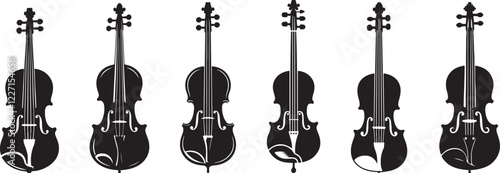 Violin silhouette vector art illustration. Black and white violin vector illustration.