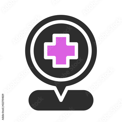 Medical cross mark in location pointer icon symbol