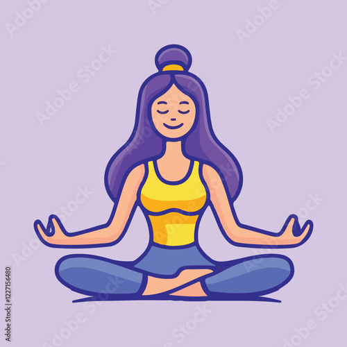 Cute girl yoga Cartoon Vector Icon Illustration