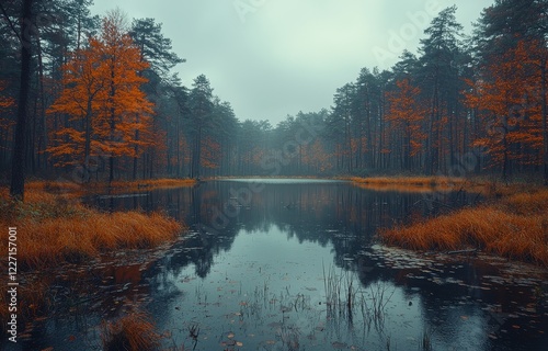 Swamp at gloomy weather in Latvia