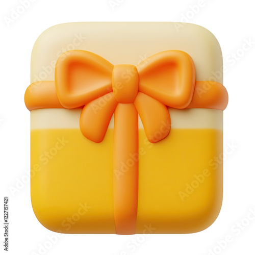 3D Render of a Square Gift Box with Orange Bow Celebration Present Icon Cartoon Style