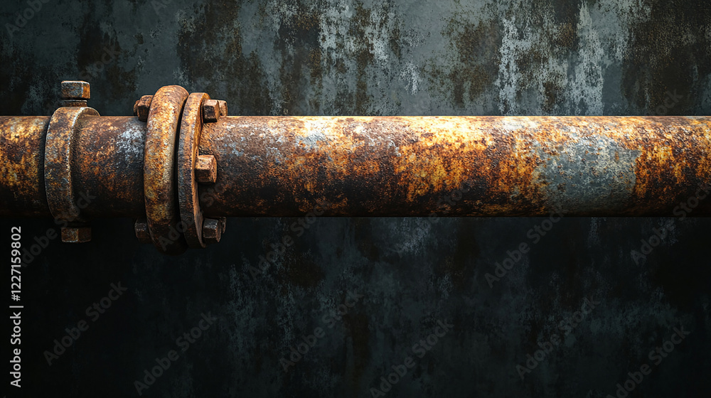 A single rust-covered pipe against a dark background A single rust-covered pipe against a dark background