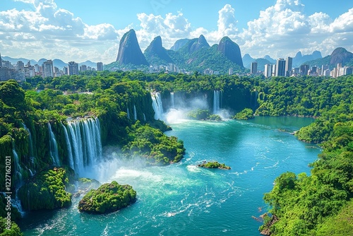 In Brazil, Foz de Iguazu, popularly known as Iguacu Falls, is recognized as the world's largest waterfalls and is part of Iguacu National Park photo