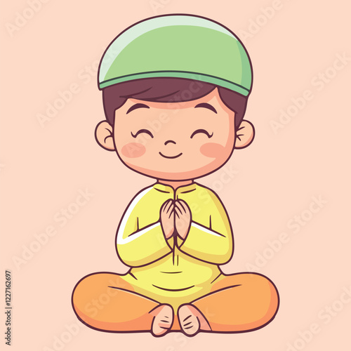 Cute Boy Praying Vector Illustration