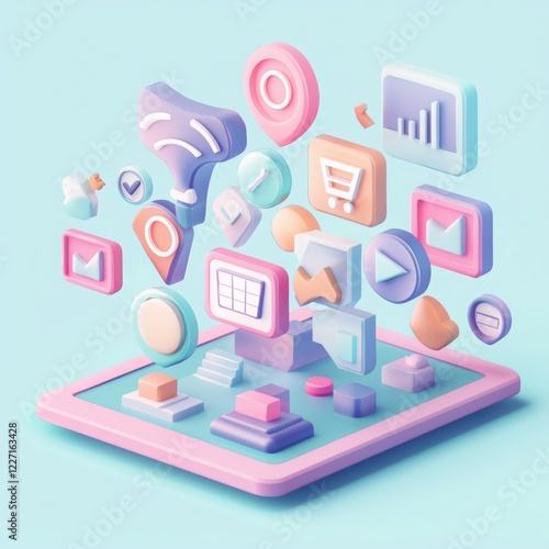 Wallpaper Mural Colorful 3D Icons Representing Digital Interaction and Connectivity Torontodigital.ca