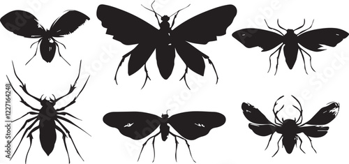 A set of insects silhouettes for flat design. Hand drawn vector illustration