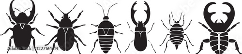 A set of insects silhouettes for flat design. Hand drawn vector illustration