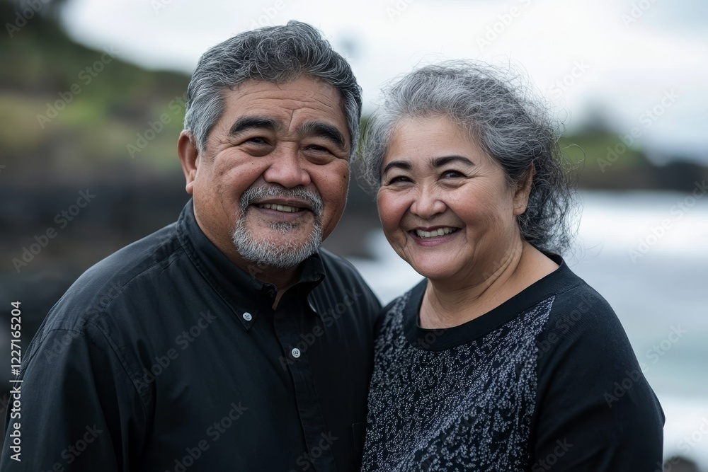 Portrait of a smiling senior couple looking into the ocean while enjoying spending time together after retirement Portrait of a smiling senior couple looking into the ocean while enjoying spending time together after retirement
