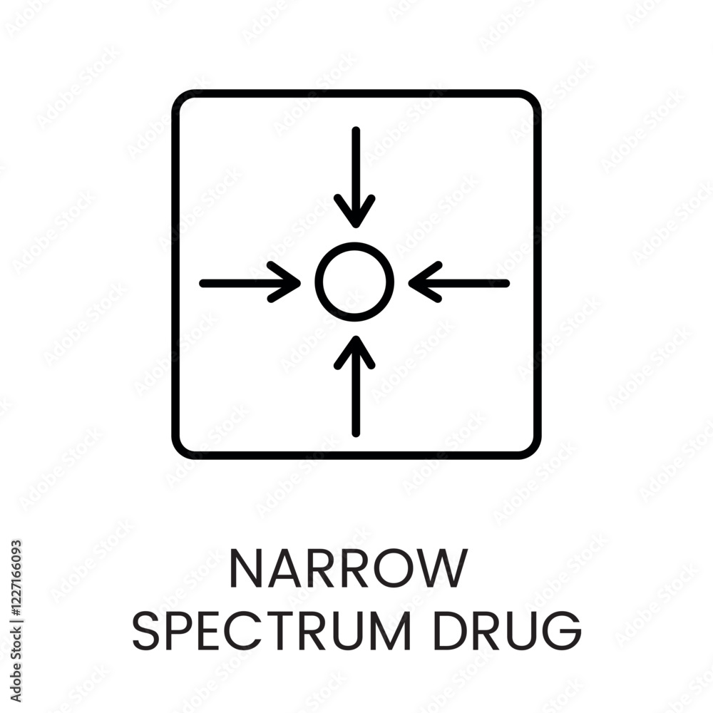A square icon with arrows pointing to a central point, symbolizing focus in narrow spectrum drugs, in vector style, with an editable stroke A square icon with arrows pointing to a central point, symbolizing focus in narrow spectrum drugs, in vector style, with an editable stroke