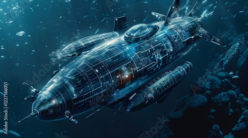 AI-assisted submarines dive deep into the ocean.