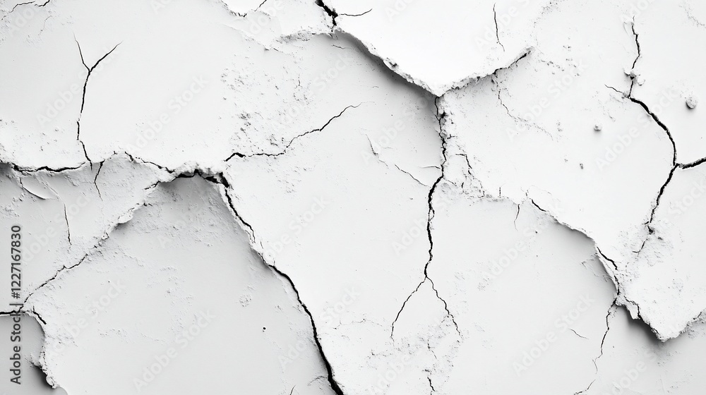 Fototapeta premium Cracked white clay texture background, dry earth, arid landscape, design element
