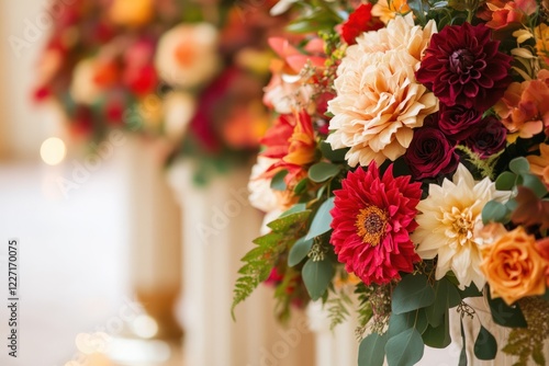 Autumn wedding floral arrangements, ceremony decor, elegant event photo