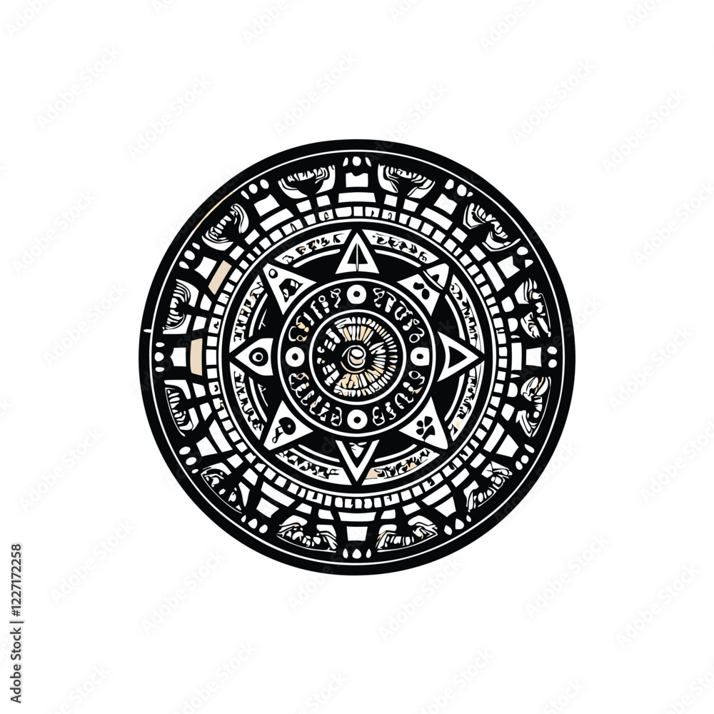 Design a sleek, minimalist vector symbol of the Aztec Sun Stone, emphasizing its geometric patterns. Maintain cultural sensitivity. Design a sleek, minimalist vector symbol of the Aztec Sun Stone, emphasizing its geometric patterns. Maintain cultural sensitivity.