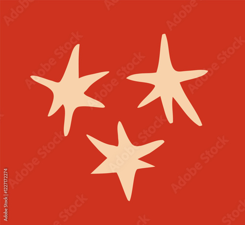 Stars icon. Vector illustration, flat design. Isolated on red background.