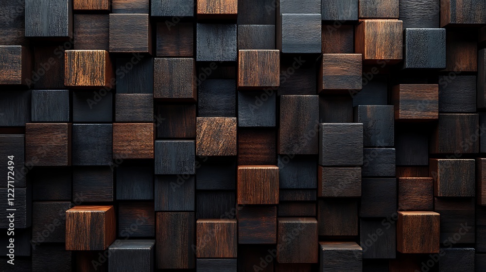 Textured Wooden Cubes in Grid Pattern Textured Wooden Cubes in Grid Pattern