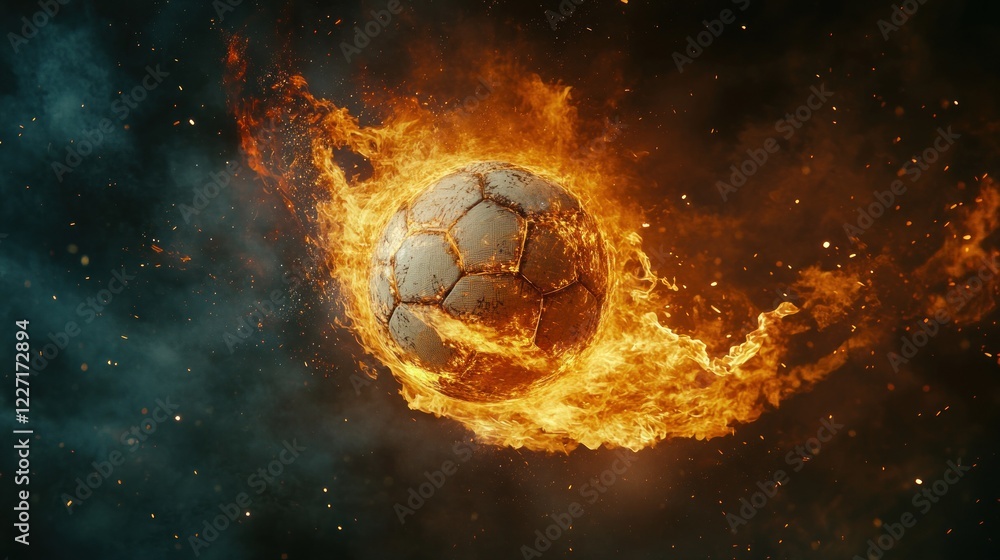 Fototapeta premium Fiery Soccer Ball Blazing Through Space