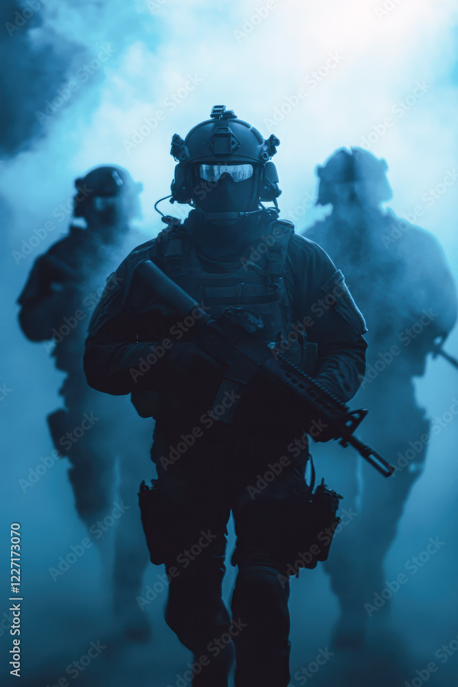 Fototapeta premium Military operation urban environment photographic art nighttime tactical concept