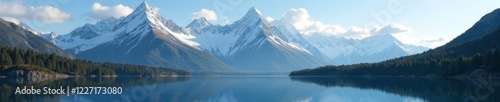 Wallpaper Mural Snow-capped mountain peaks dominate the sky amidst a serene lake, wilderness, scenery Torontodigital.ca