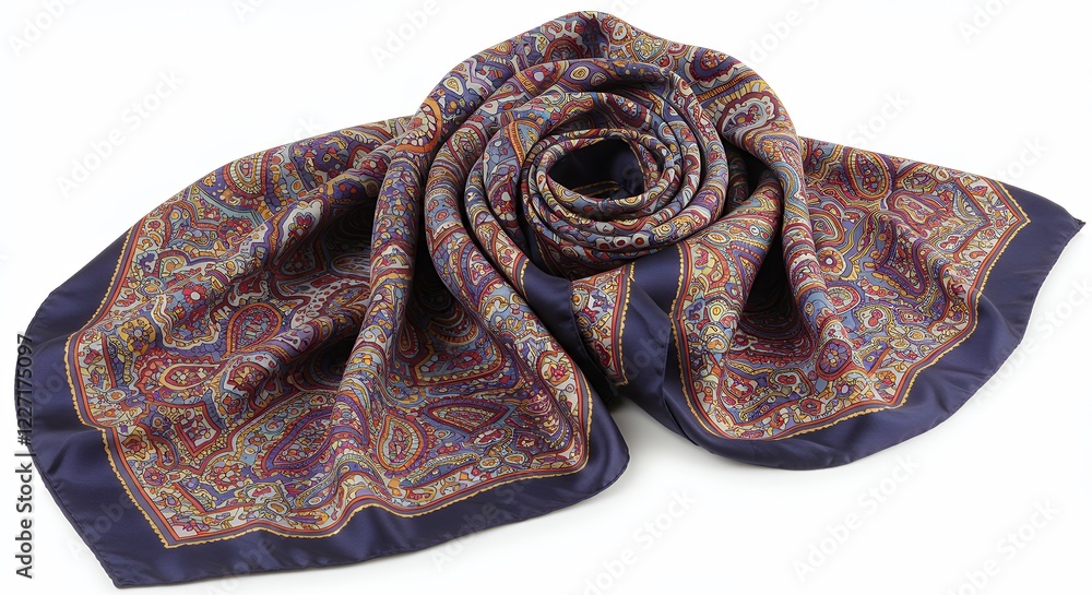 Obraz premium Luxury Paisley Silk Scarf Elegant Navy Blue Pattern