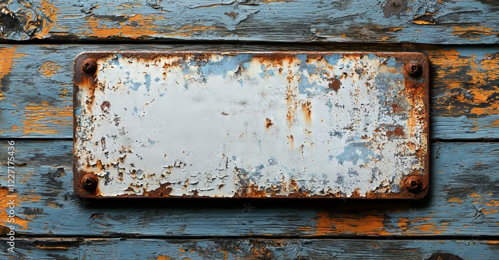 Naklejka premium White antique vintage enamel grunge metal sign or panel mockup or mock up template on a white background featuring a clipping path