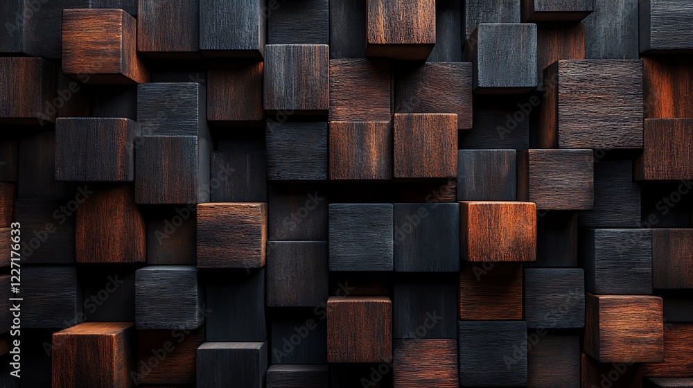 Textured Wooden Cubes in Grid Pattern Textured Wooden Cubes in Grid Pattern