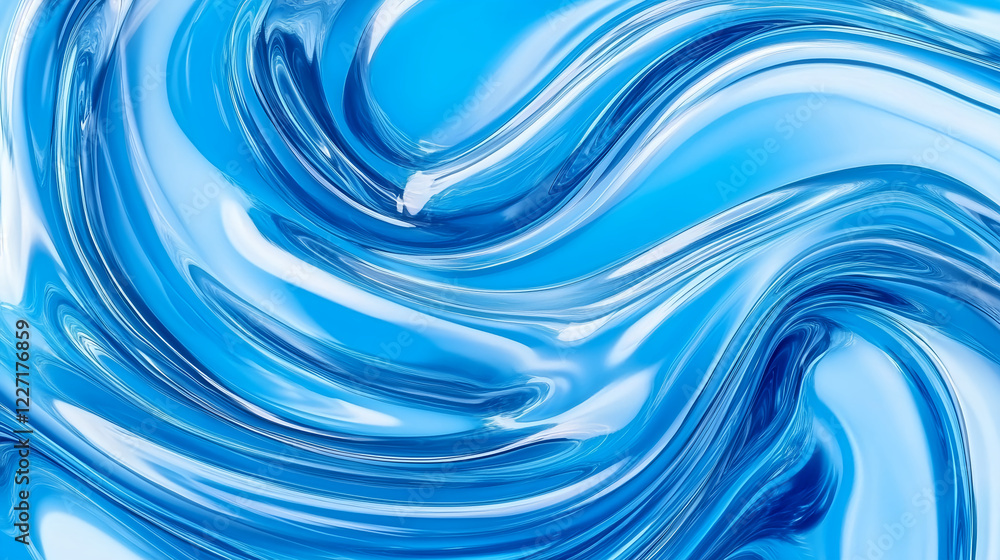 Naklejka premium Shiny blue plastic fabric, a plastic background with the texture of liquid blue plastic material. Shiny, glossy light blue plastic cloth with waves and folds.