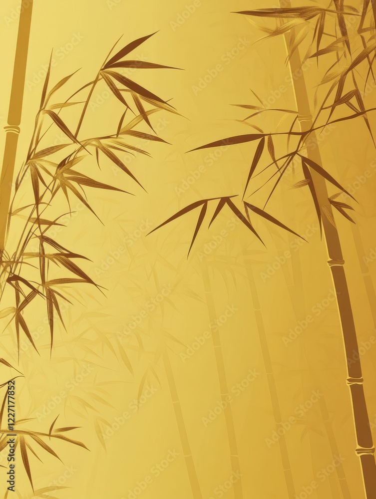 Obraz premium Elegant Bamboo Silhouettes on Golden Background for Serene Atmosphere