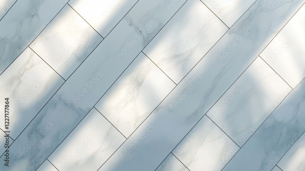 Fototapeta premium Sunlight streams across white marble tiles indoors