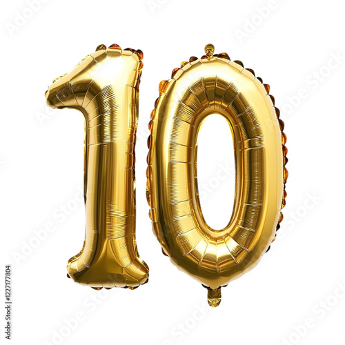Shiny gold foil number 10 balloons Isolated on white background