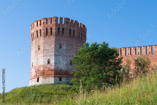 The ancient Oryol tower on a sunny July morning. Smolensk Fortress, Russia photo