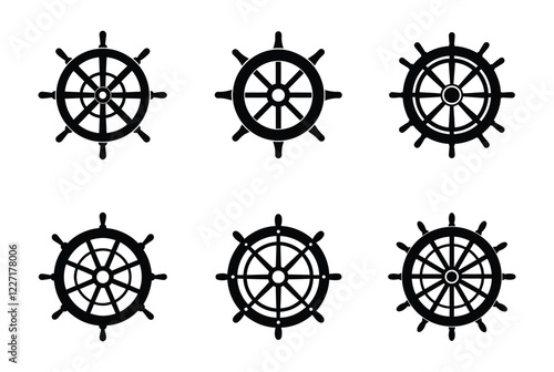 Vintage pirate ship wheel icon set. Boat wheel icon vector, Ship wheel icon. Vector illustration