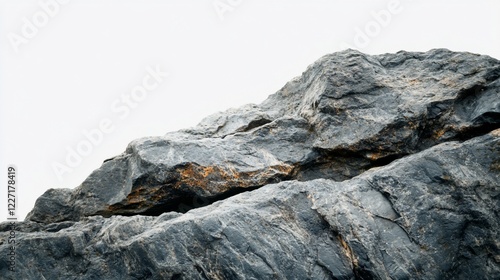 Dark grey rock formation, mountain peak, overcast sky, texture background, design element