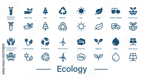 Solid and outline icon set about nature, trees, ecology, recycle, water, earth, green energy.