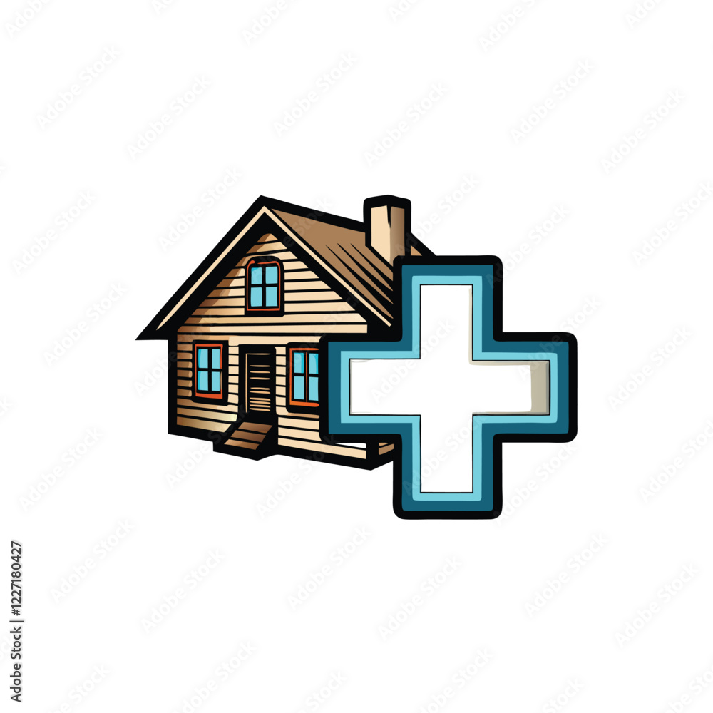 Obraz premium Design a logo house silhouette integrated with a medical cross, modern, clean, professional, for home healthcare.