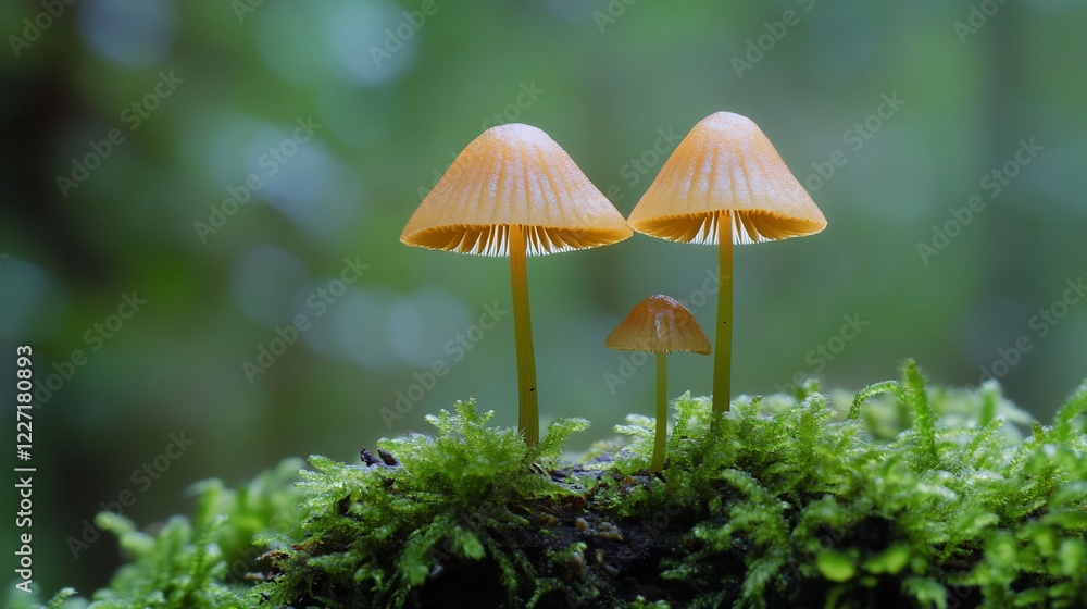 Forest mushrooms moss family nature bokeh background Forest mushrooms moss family nature bokeh background