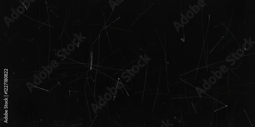 White dust and scratches creating a gritty texture on a black background resembling dirt on glass, vintage, texture