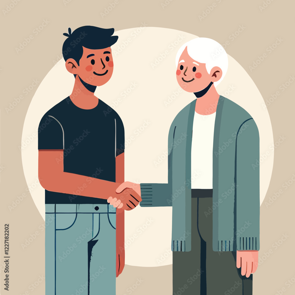 Obraz premium Illustration of smiling man and grandfather shaking hands
