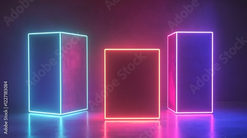 Neon Cubes Glowing Dark Studio Background Product Display