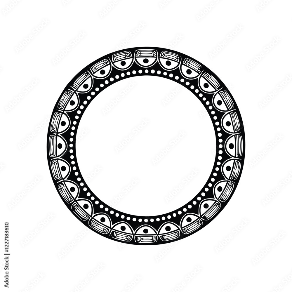 Design an intricately detailed Aztec-style ouroboros, a serpent consuming its tail, encircled by symbolic elements representing the cyclical nature of life and death. Design an intricately detailed Aztec-style ouroboros, a serpent consuming its tail, encircled by symbolic elements representing the cyclical nature of life and death.