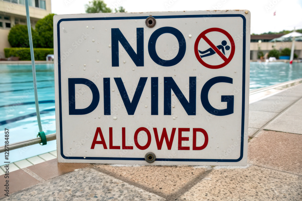 A sign by a swimming pool that reads A sign by a swimming pool that reads