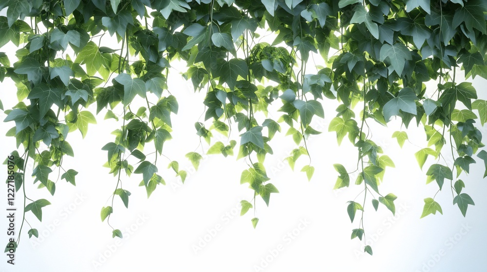 Hanging ivy, green leaves, white background, nature backdrop, website design Hanging ivy, green leaves, white background, nature backdrop, website design
